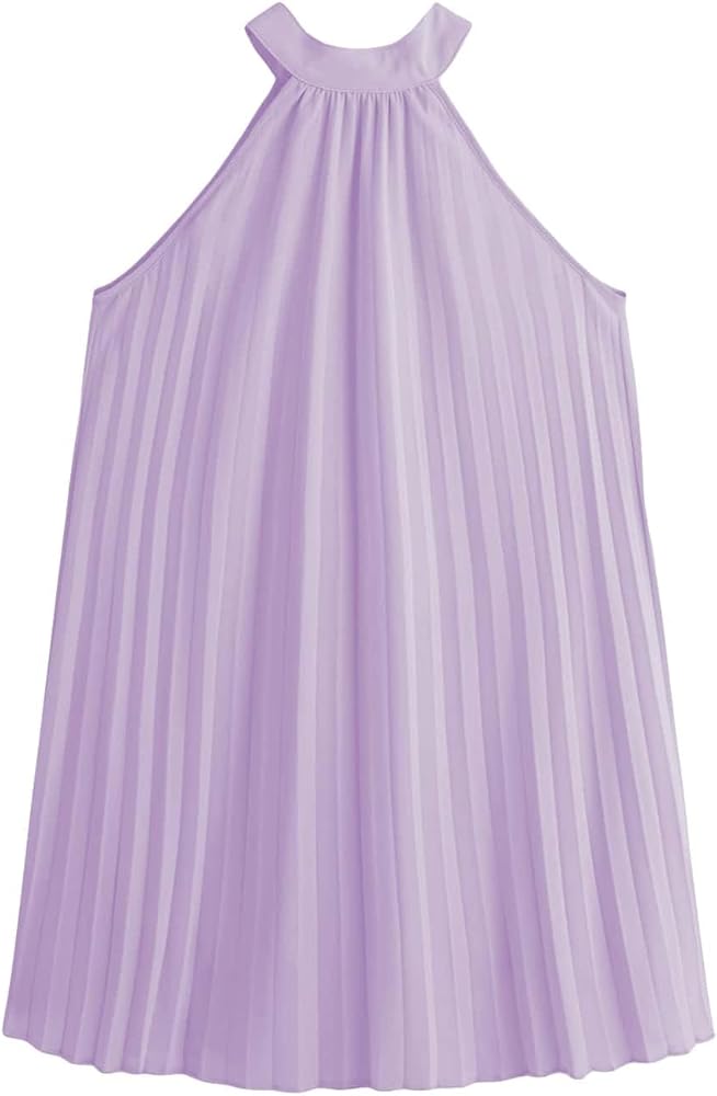 WDIRARA Girl's Sleeveless Pleated Halter Dress Casual Button Back Dresses