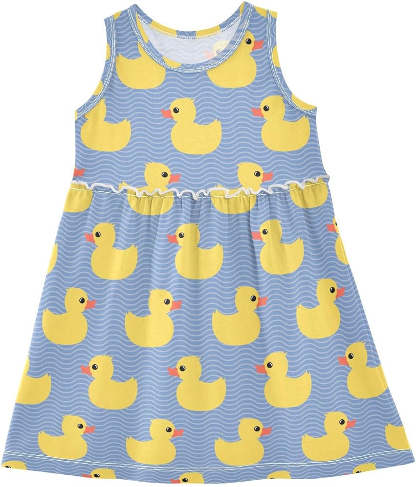 Yellow Ducks Girls Dresses Sleeveless Girls Maxi Dress Toddler Dress for Kids Toddler Holiday Party,2T