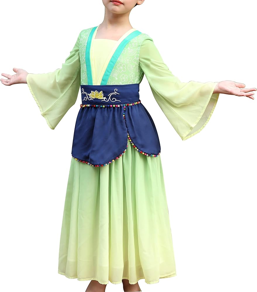 Sunny Fashion Girls Dress Hua Mulan Chinese New Year Hanfu Retro Embroidery