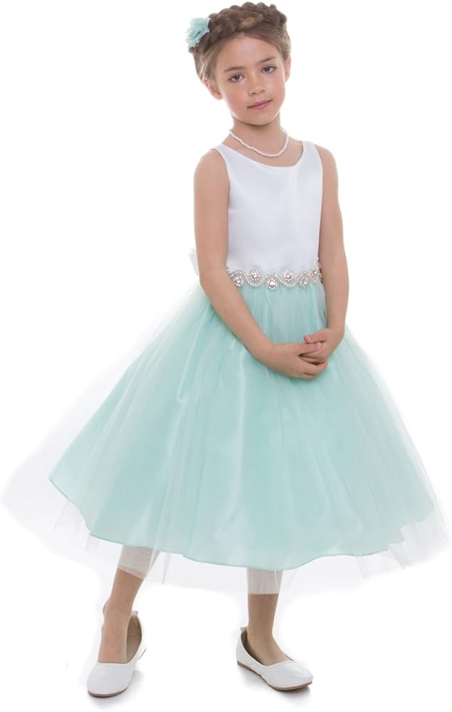 Allison Collections Girl's Two Tone Flower Girl Dress with Rhinestone Belt