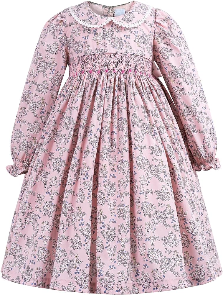 Easter Dresses for Girls Spring Smocked Floral Cotton Vintage Little Girls Dress