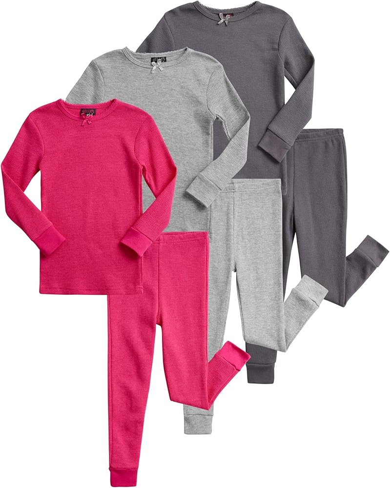 Baby Girls' Thermal Underwear - 6 Piece Waffle Knit Top and Long Johns (12M-4T)