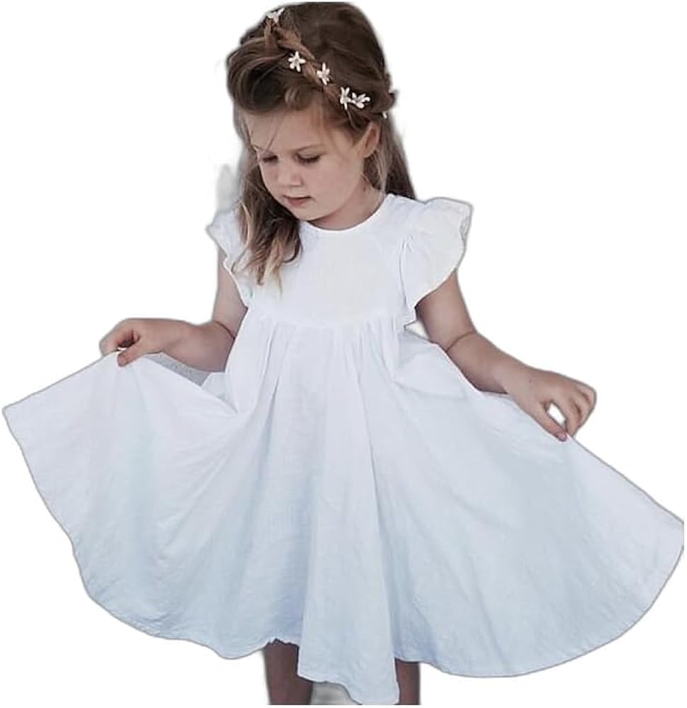 Kids Girls' Dress Solid Color Short Sleeve Outdoor Ruffle Fashion Cute Streetwear