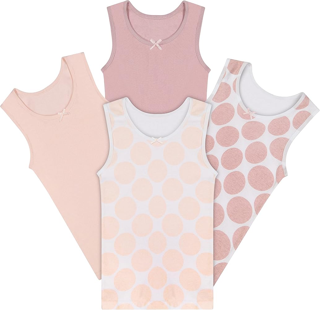 Buyless Fashion Girls Tagless Cami Scoop Neck Pink Polka Dot Undershirts Cotton Tank (4 Pack)