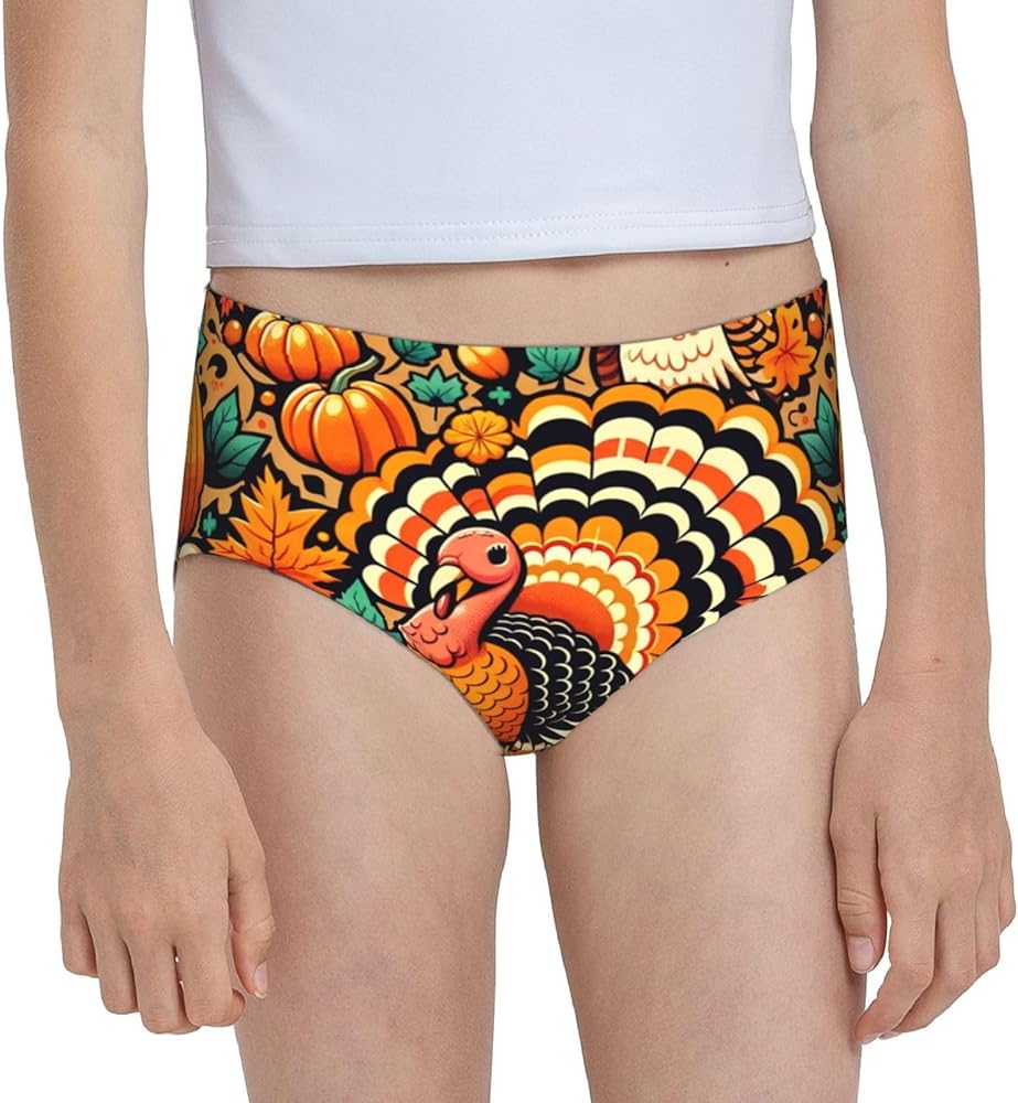 Augenstern Cotton Underwear Turkey-Pumpkin-Orange-Thanksgiving Girls'Briefs Soft Underpants