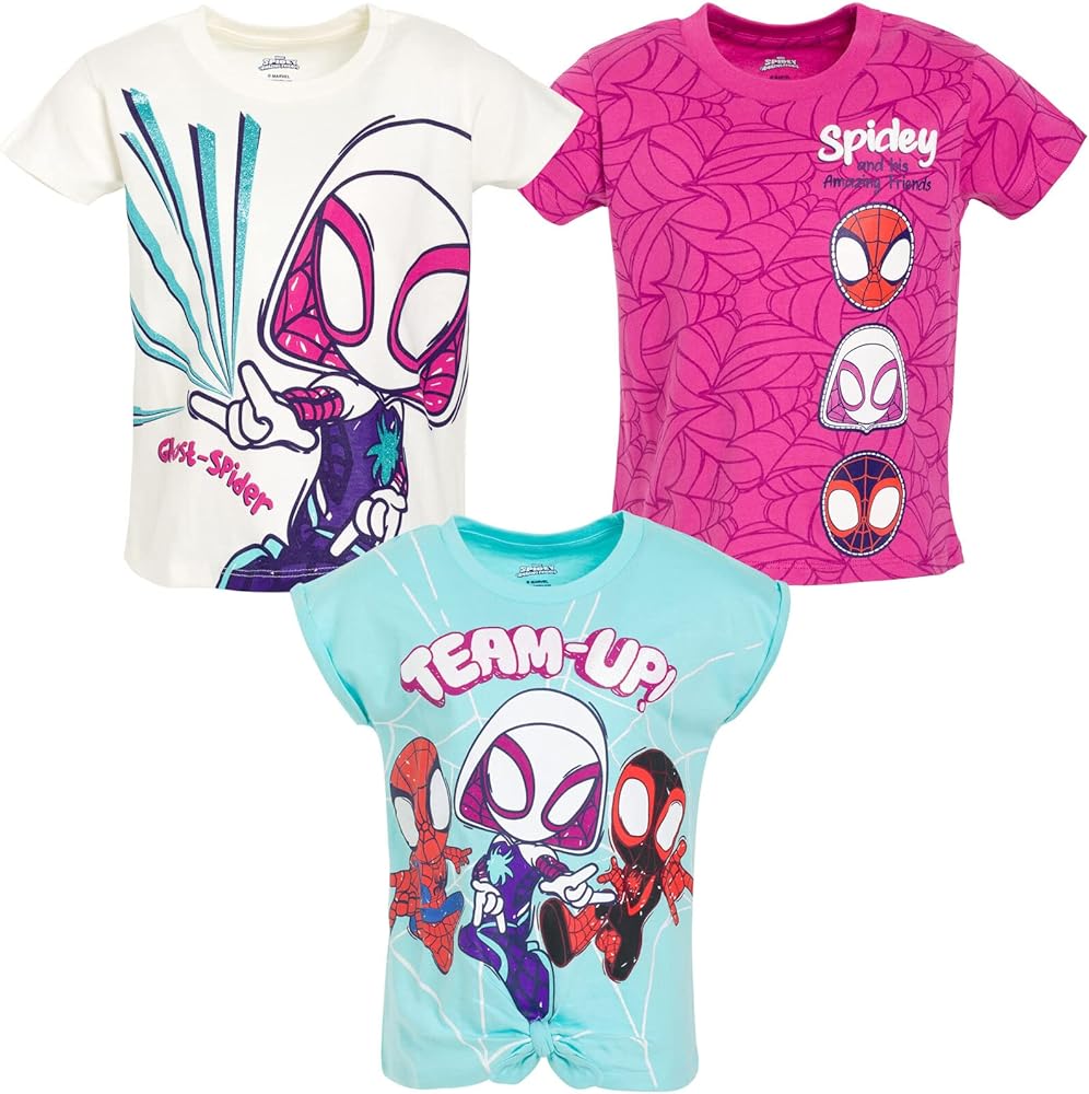 Marvel Spidey and His Amazing Friends Spider-Man Miles Morales Ghost-Spider Girls 3 Pack T-Shirts Toddler to Little Kid