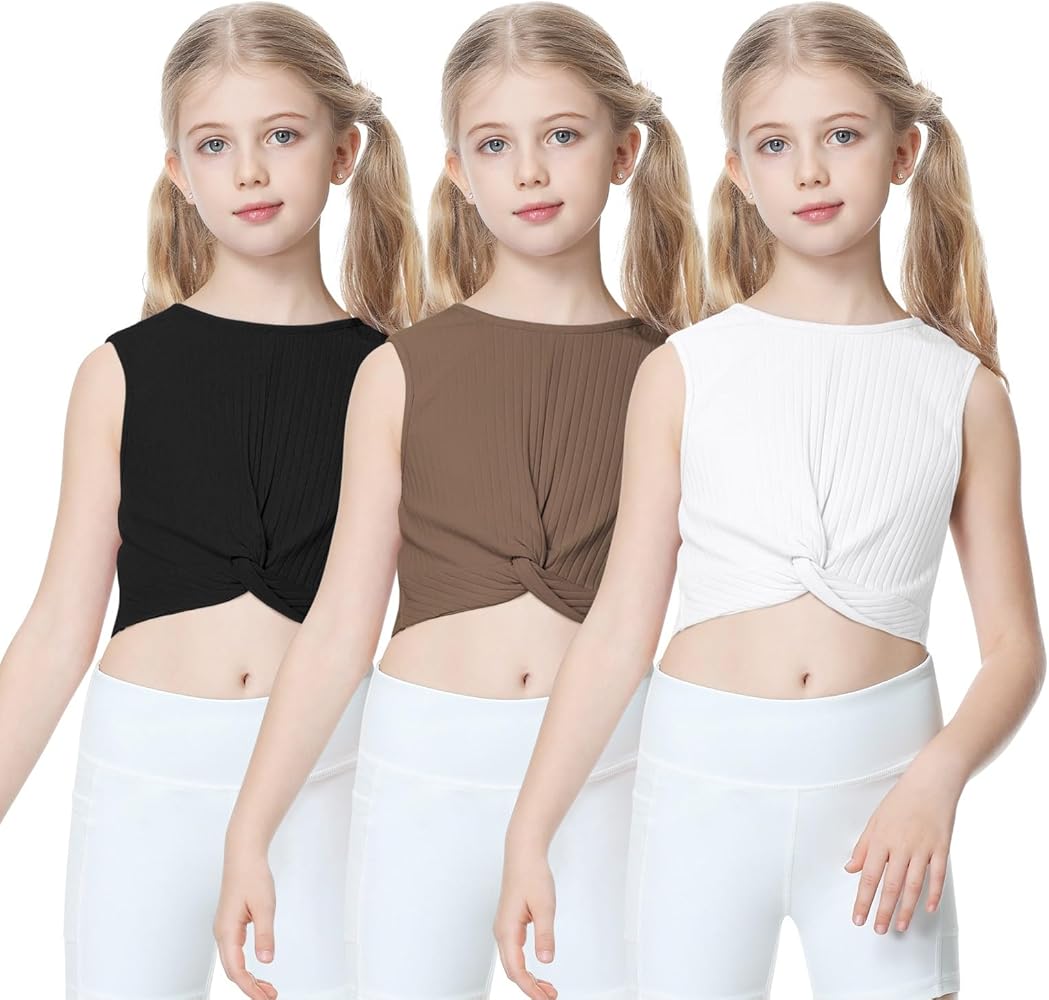 B&GCozy Girls 3 Pack Crop Tops for Girls Cute Ribbed Knit Sleeveless Shirt Tees 7-15 Years