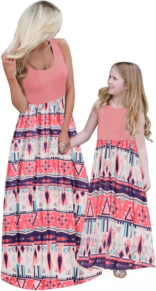 Mommy and Me Dresses Casual Floral Family Outfits Summer Matching Maxi Dress