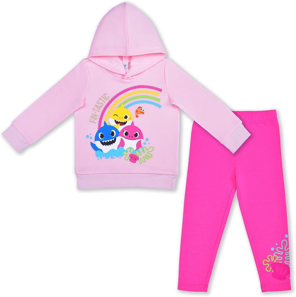 Nickelodeon Baby Shark Girls’ Hoodie and Legging Set for Infant and Toddler – Pink/Blue/Grey