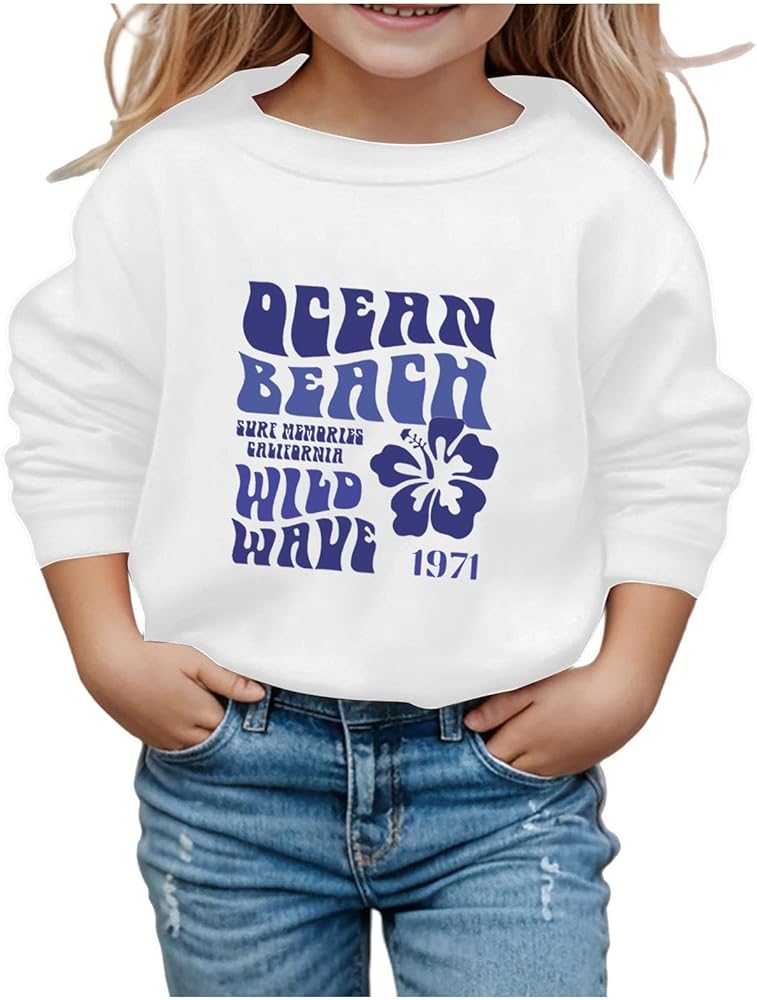 Sweatshirts for Teen Girls Palm Puff Letter Graphic Print Long Sleeve Pullover Cute Preppy Tops Kids for 2-13 Years