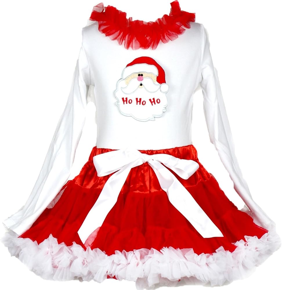 Petitebella Christmas Dress Santa Claus Face White Cotton L/s Shirt Solid Red Skirt Set 1-8y