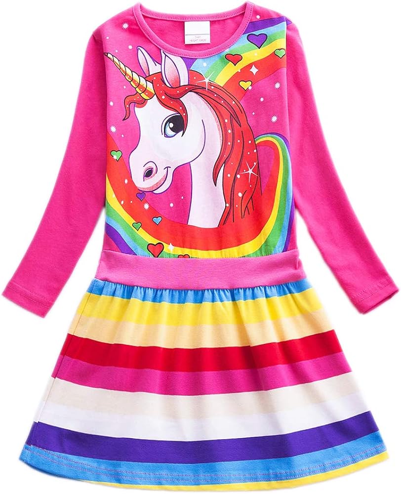 Girl Unicorn Dress Cotton T Shirt Dresses 3T-8T