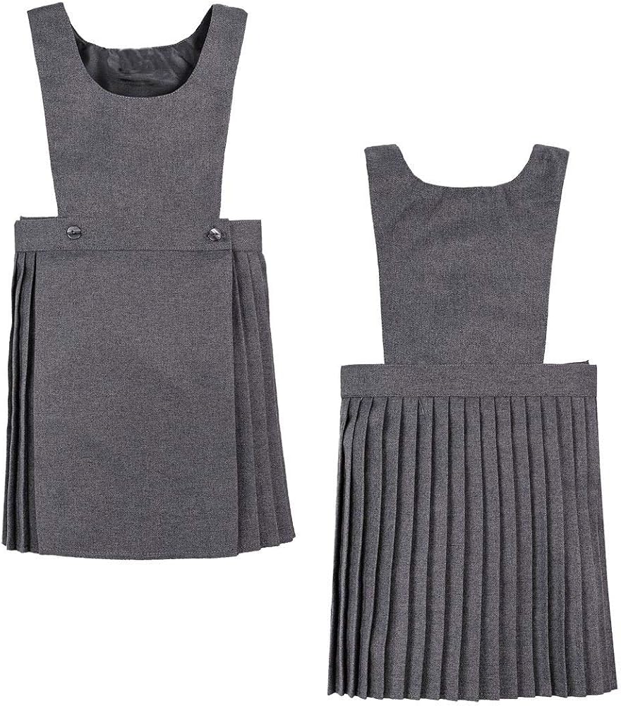 MA ONLINE Childrens Pleated Plain Pinafore School Uniform Girls Black Grey Navy Green Dress