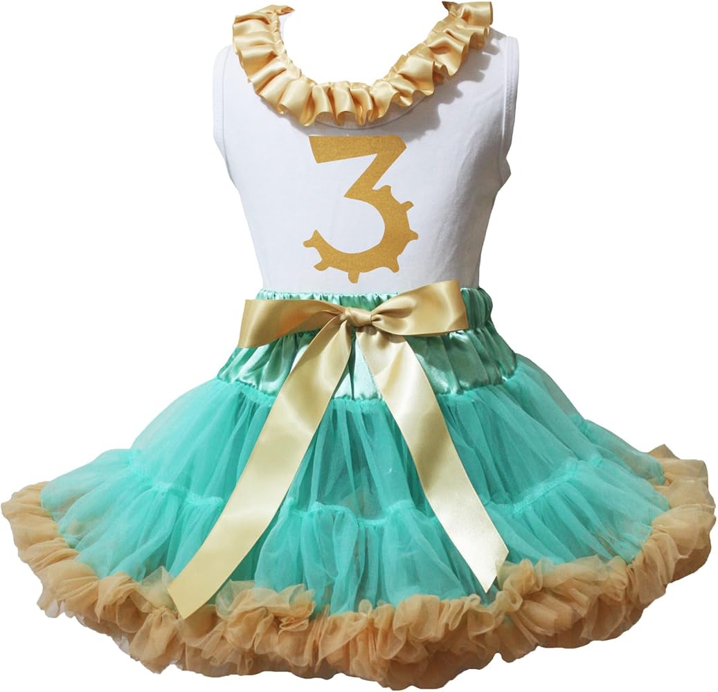 Petitebella Dress Neck Ruffle Birthday 3rd Shirt Aqua Blue Gold Girl Skirt 1-8y