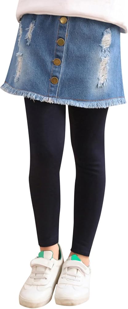 Modern Dresses for Girls Footless Leggings with Denim Skirt Kids Clothes Ruffle Tutu School Uniforms Dress for