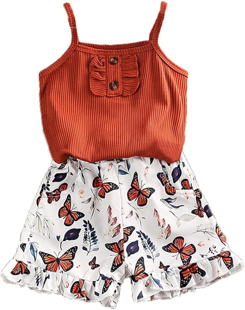 Girl's Summer Top and Butterfly Print Shorts Set New Baby Boy Gift