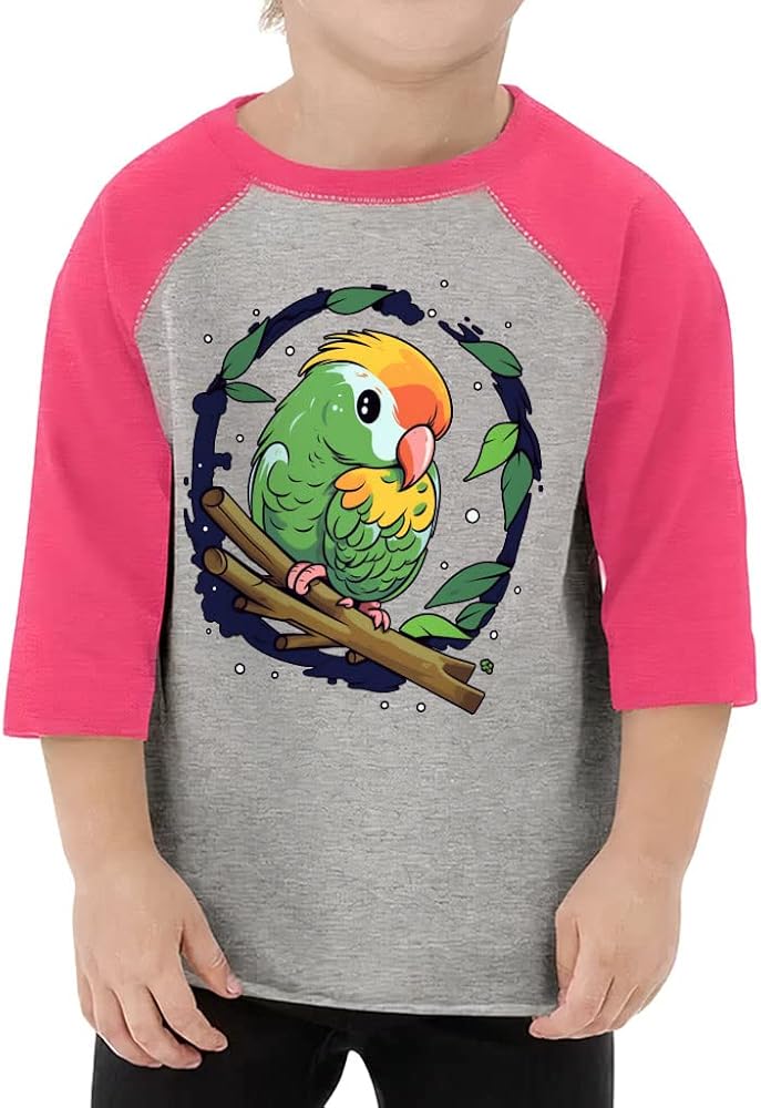 Cute Parrot Toddler Baseball T-Shirt - Funny 3/4 Sleeve T-Shirt - Beautiful Kids' Baseball Tee