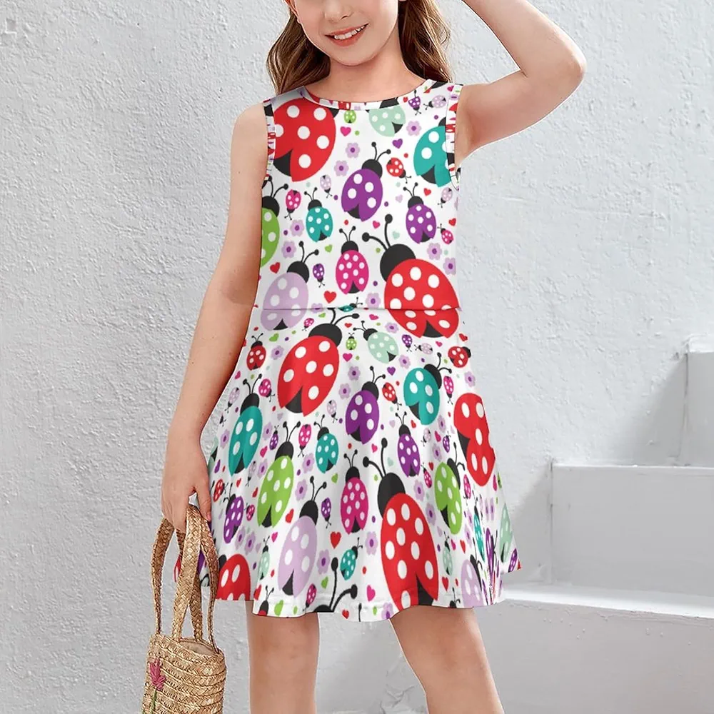 Colorful Ladybug Girls' Dress Sleeveless Tank Dress Beach Sundress Casual Party Dresses