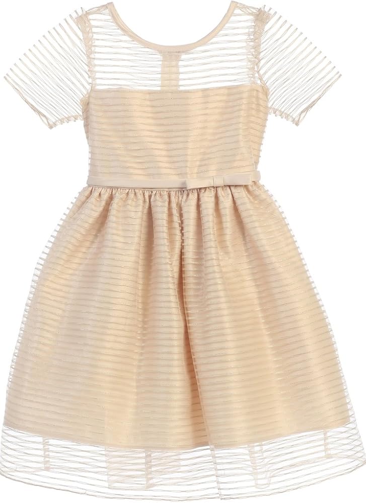 BNY Corner Flower Girl Dress Striped Metallic Organza Dress for Holy Communion Bridsmaid