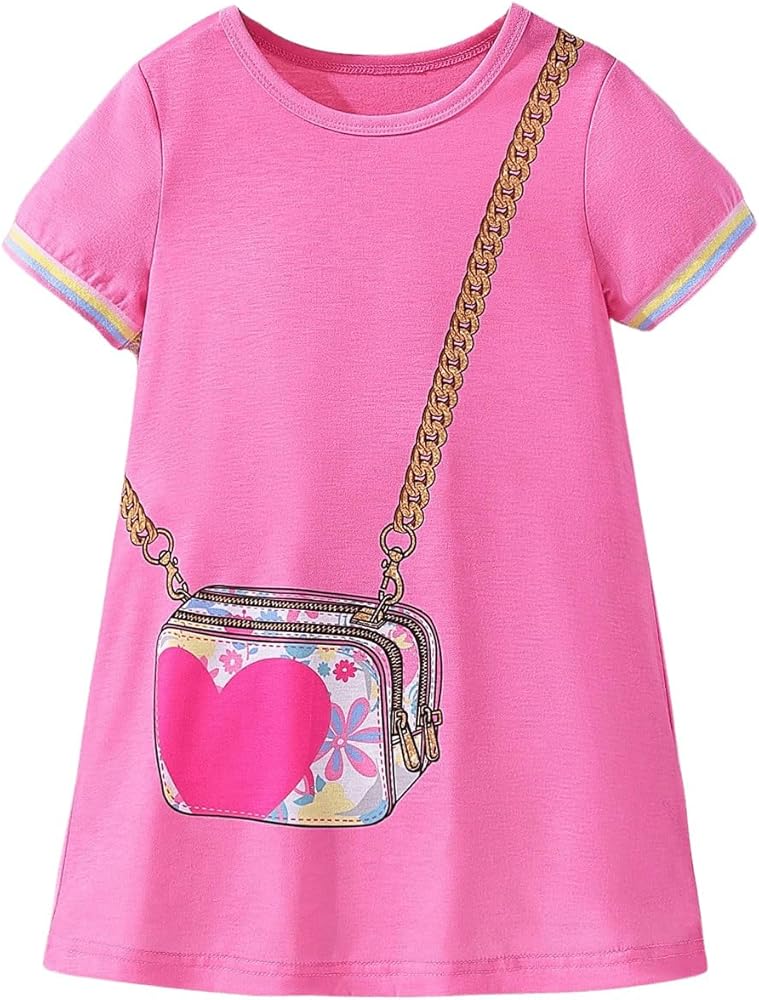 Floerns Toddler Girl's Graphic Print Short Sleeve Casual Straight Tee Shirt Dress