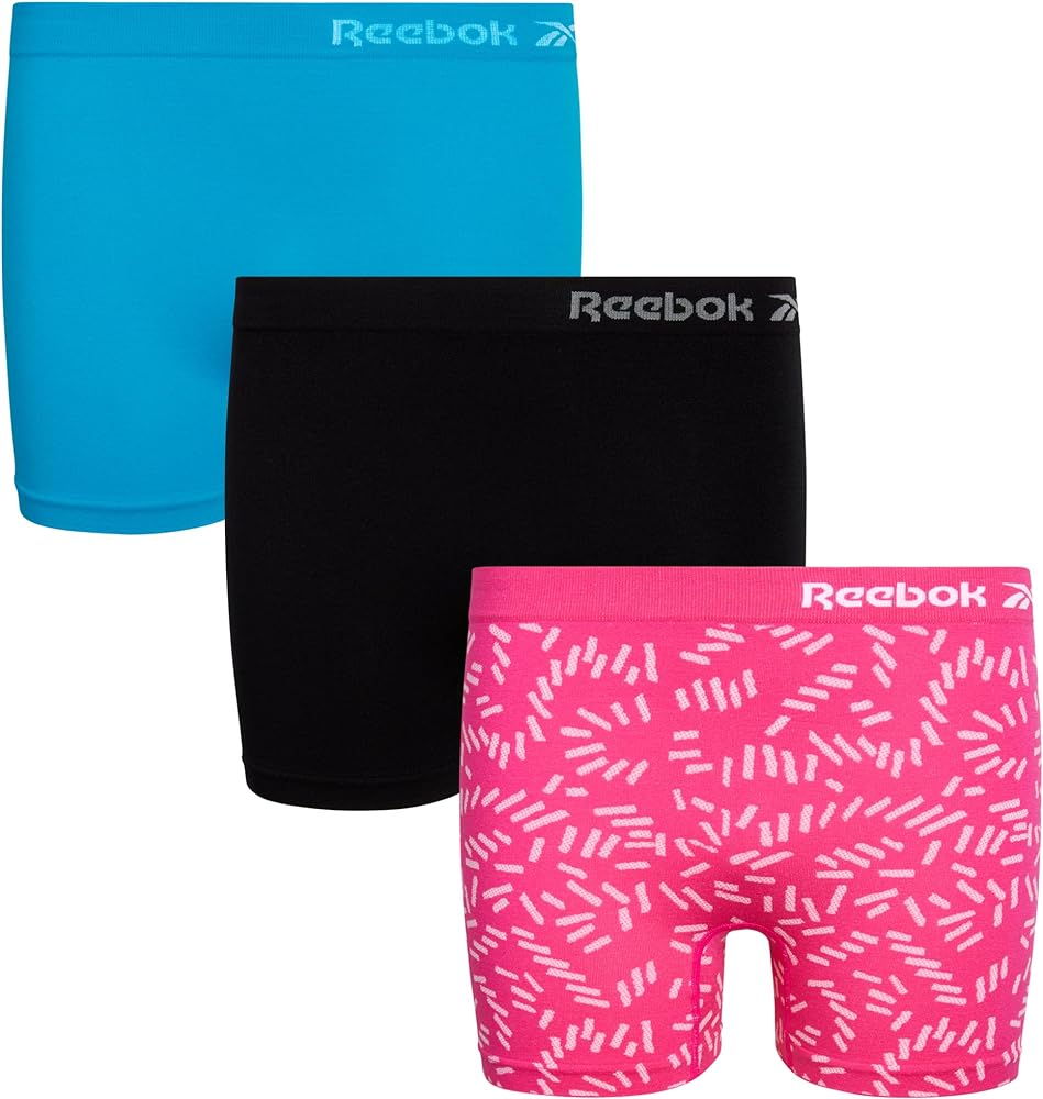 Reebok Girls' Boyshorts Underwear - 3 Pack Soft Stretch Seamless Girls Panties Boy Shorts - Cartwheel Shorts for Girls (6-16)