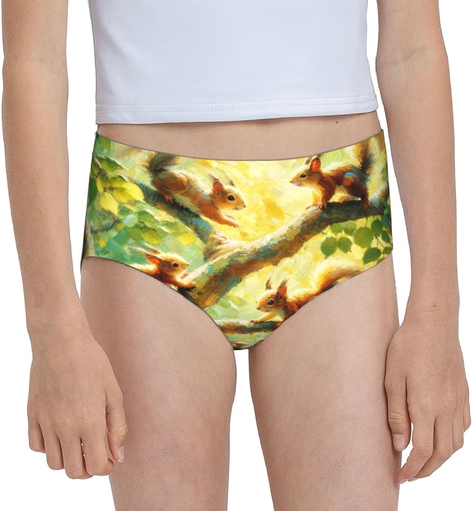 Augenstern Cotton Underwear Squirrel-On-Tree-Oil-Painting Girls'Briefs Soft Underpants