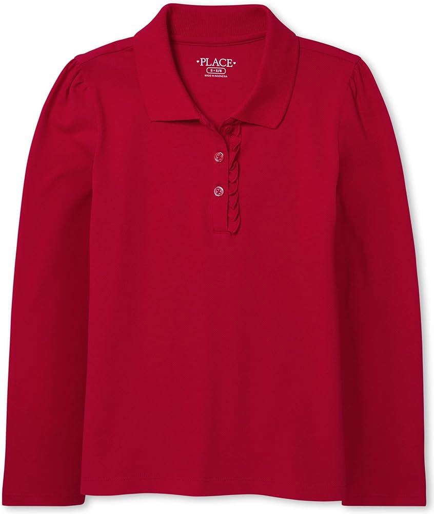 The Children's Place Girls' Long Sleeve Ruffle Pique Polo