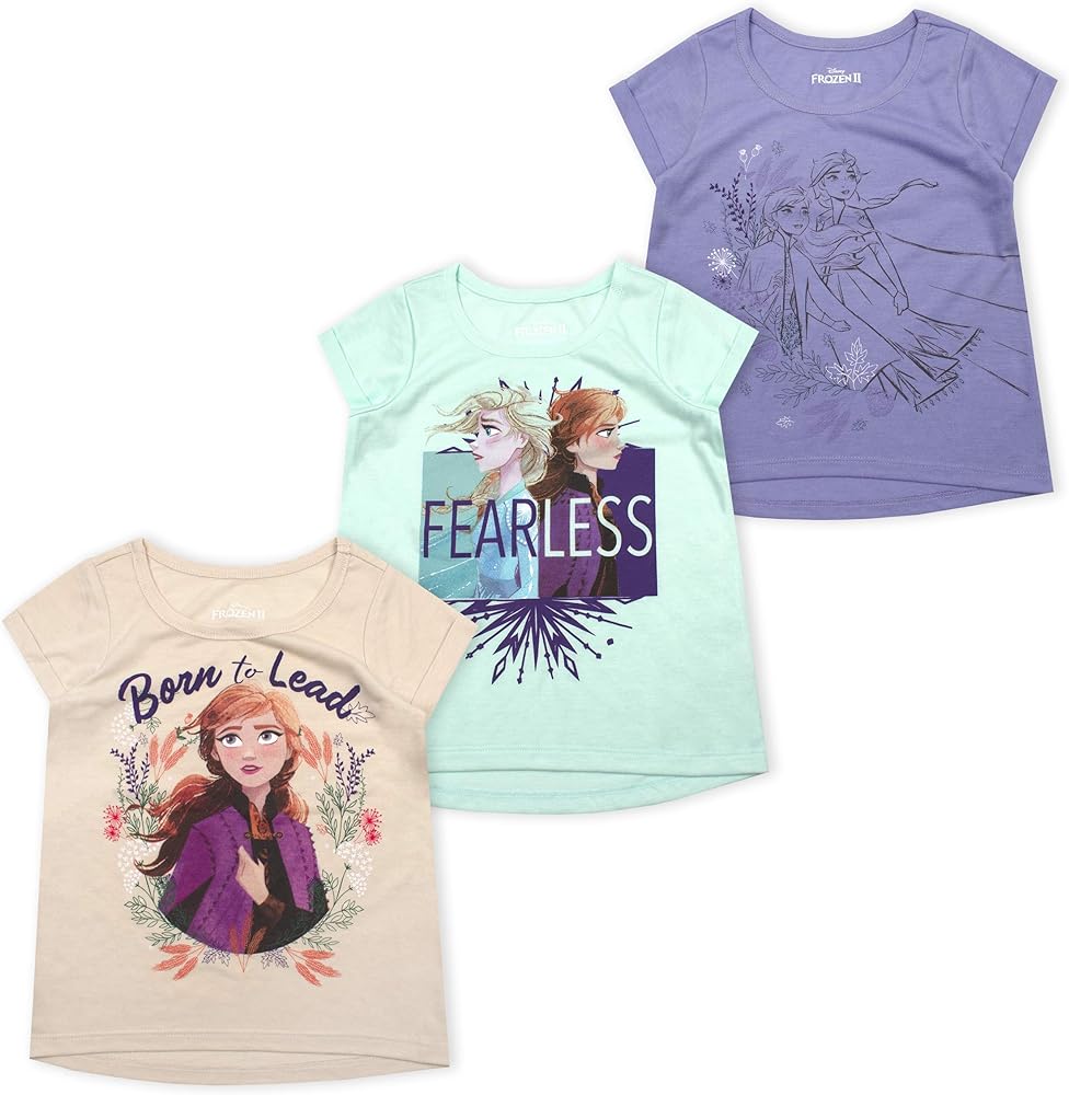 Disney Shirts For Girls Frozen Clothes Elsa Shirt for Toddlers and Big Kids Girls (3 Pack)