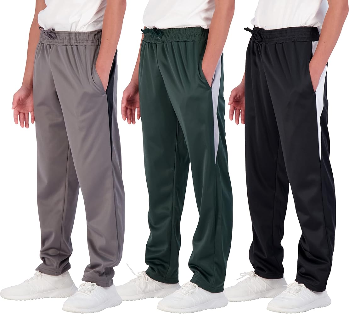 Real Essentials 3 Pack: Boys' Tricot Open Bottom Fleece-Lined Sweatpants with Pockets