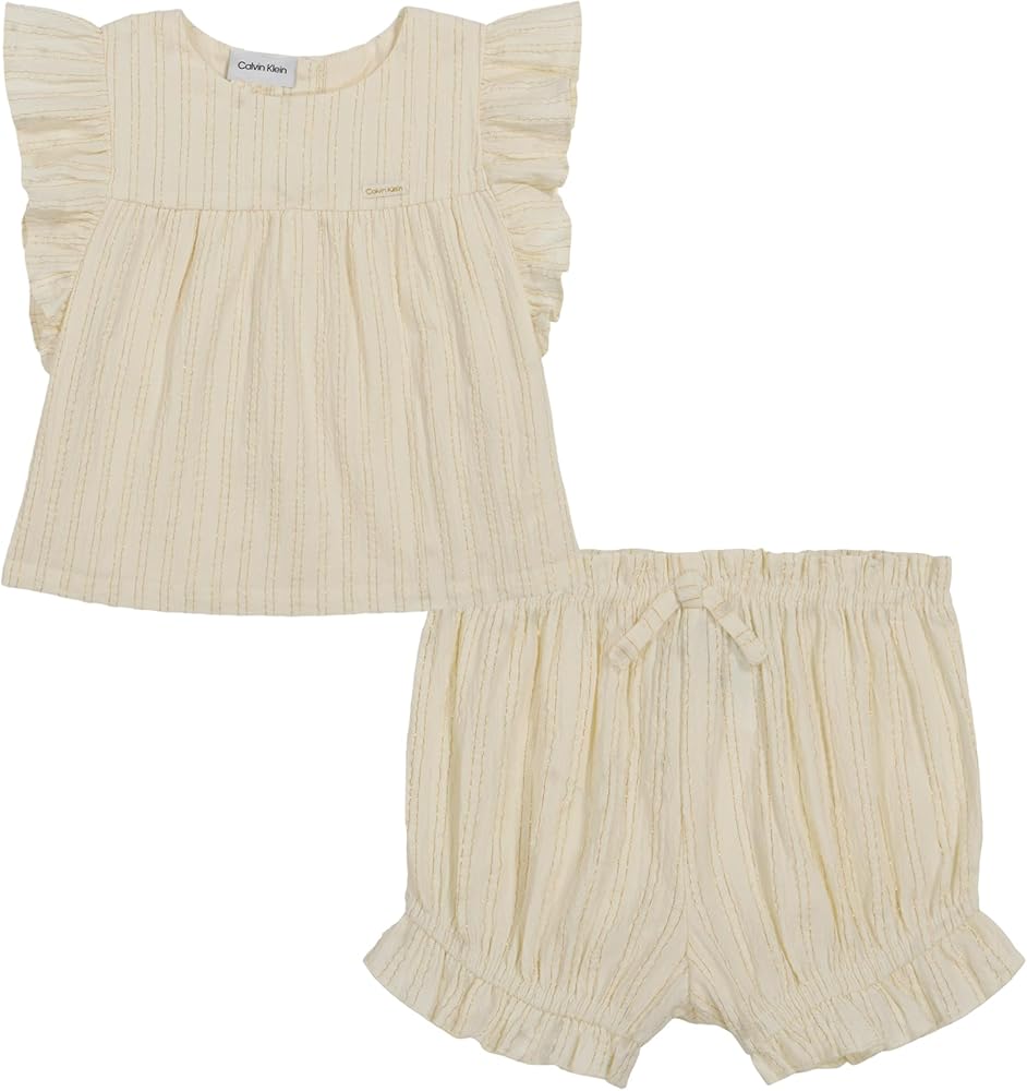 Calvin Klein Baby Girls 2 Piece Woven Short Set