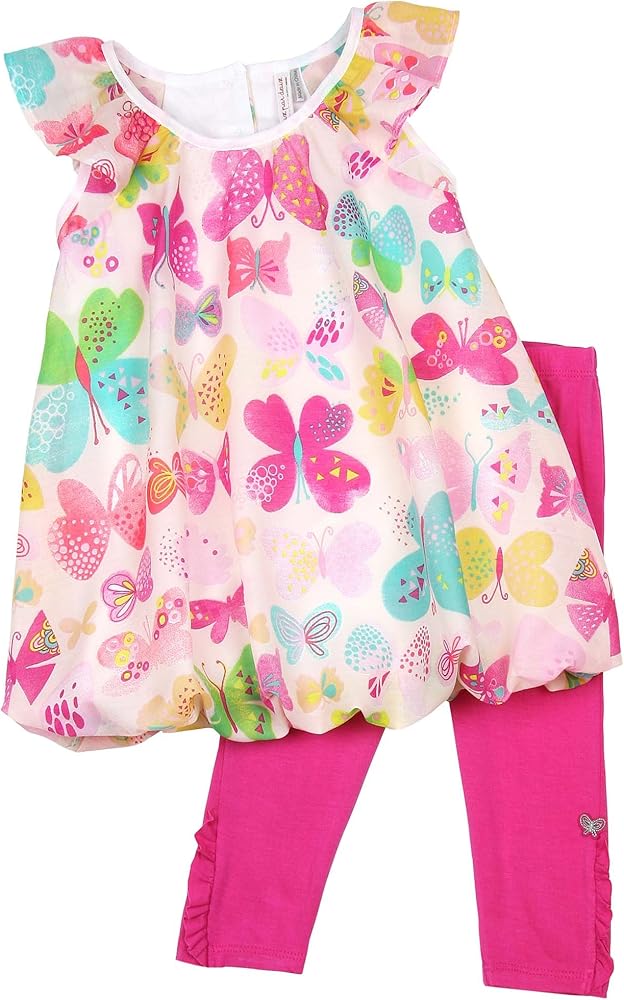 Deux par Deux Little Girls' Top and Leggings Set Miss Butterfly, Sizes 18M-6