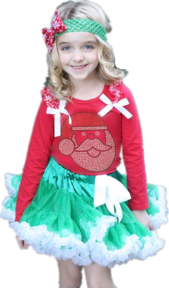 Petitebella Christmas Dress Rhinestone Santa Claus Red L/s Shirt Green White Skirt Set 1-8y