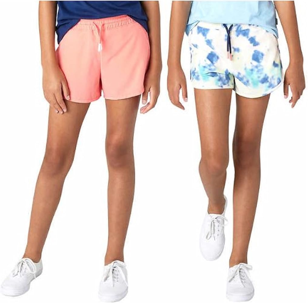 Eddie Bauer Youth Girl's 2 Pack UPF 30 Quick-Dry Lined Active Shorts (as1, Alpha, m, Regular, Coral Reef, Medium(10/12))