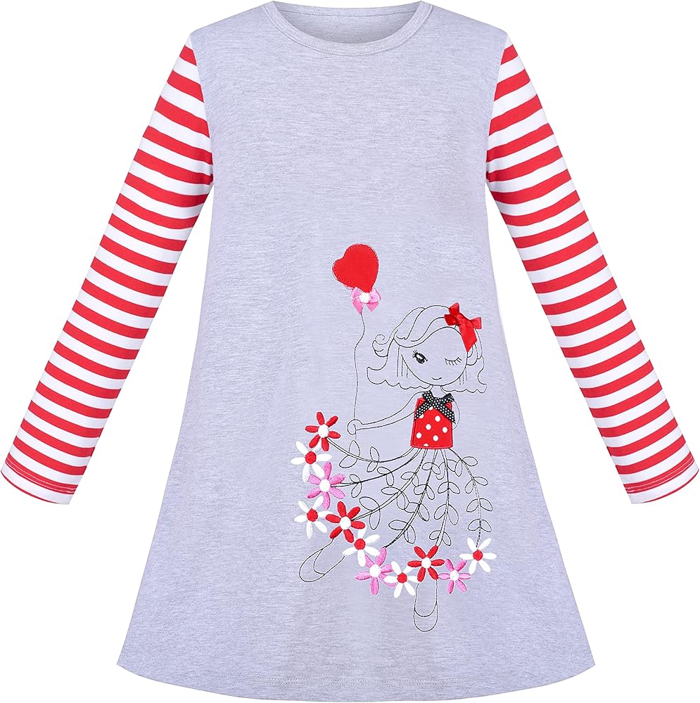 Sunny Fashion Girls Casual Dress Cotton Long Sleeve Kite Cloud Embroidered