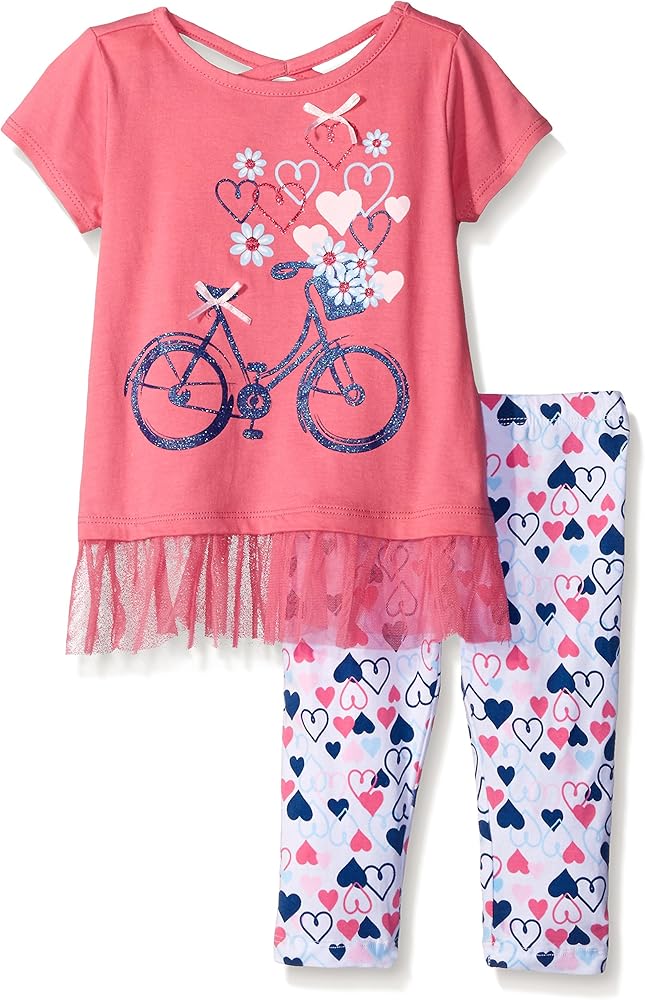 Girls' Toddler Bicycle W/Peplum and Heart Print Legging Tunic Set