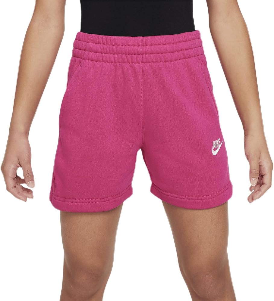 Nike Sportswear Club Fleece Big Kids' (Girls') 5" French Terry Shorts (Fireberry/Fireberry/White, FD2919-615) Size Medium