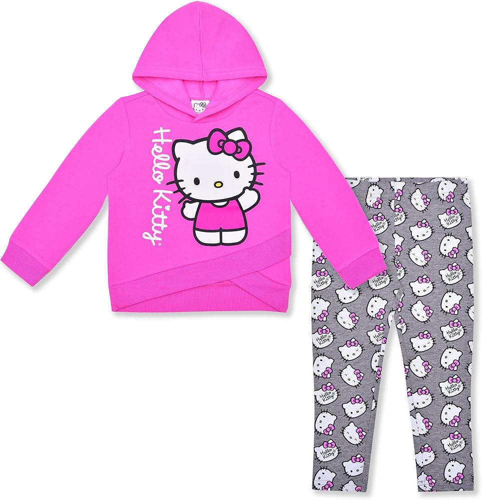 Hello Kitty Girls Hooded Sweatshirt and Legging Pants Set for Infant, Toddler, Little and Big Kids – Grey/Pink