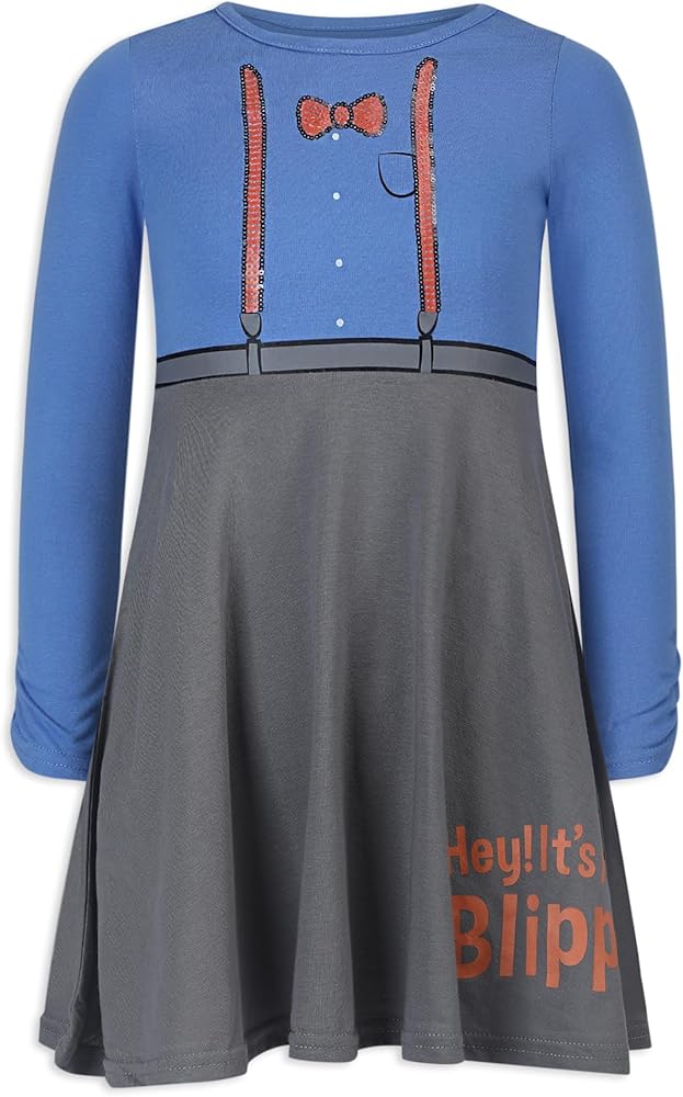 Blippi Girls Long Sleeve Dress for Toddlers and Big Kids