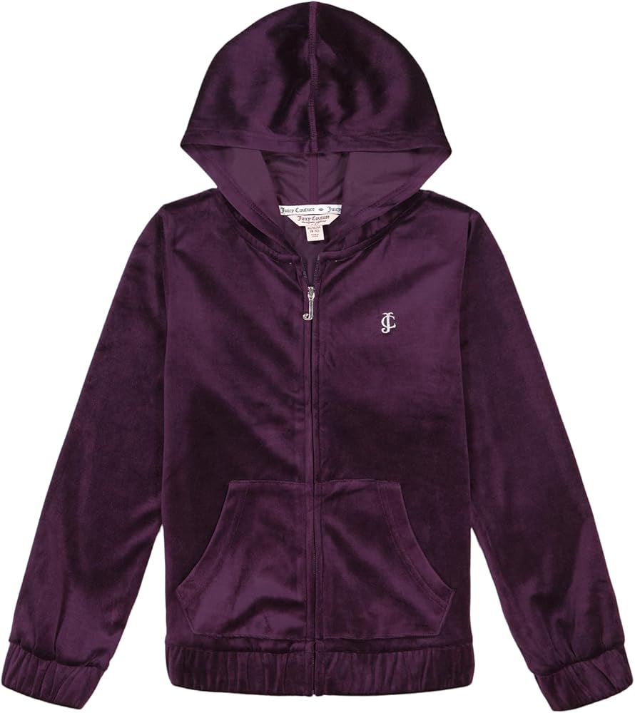 Juicy Couture Girls' Plush Velour Pant and Hoodie Sweatshirt Seperates, Bloom/Full Zip