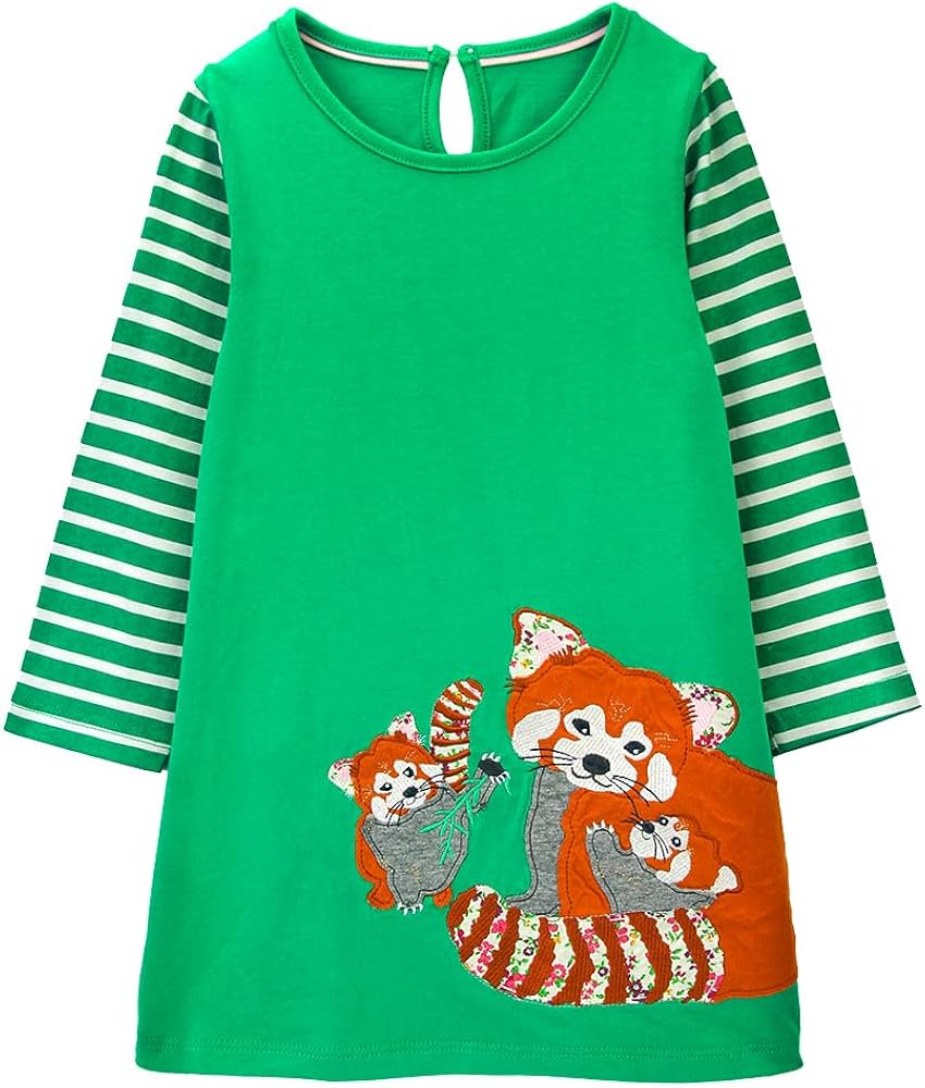 Toddler Girls Long Sleeve Dress Applique Cotton Casual Playwear Party Guinea Pig Tunic Dress