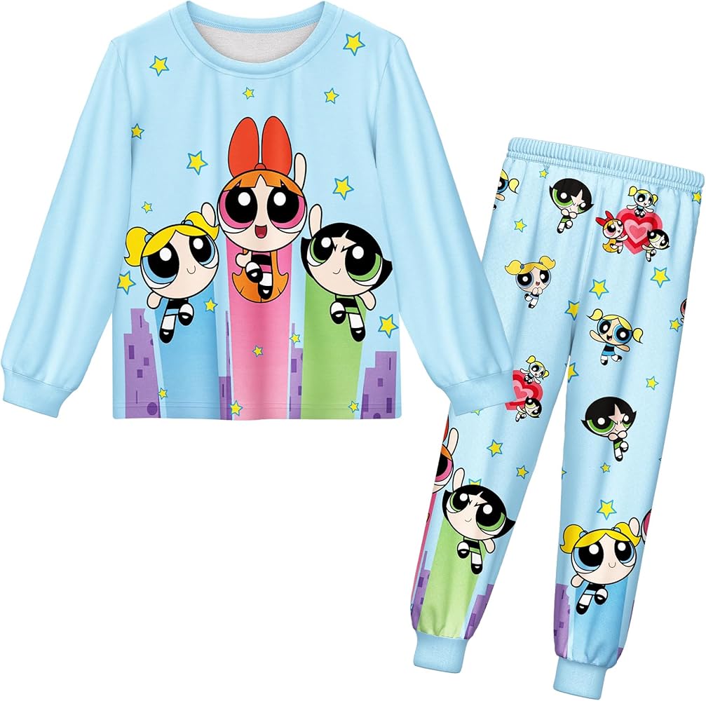 Superpower Girls Clothes Long Shirt and Pants Set Cute Police Girls Cartoon Outfit Home Wear for Kids 3-12 Years