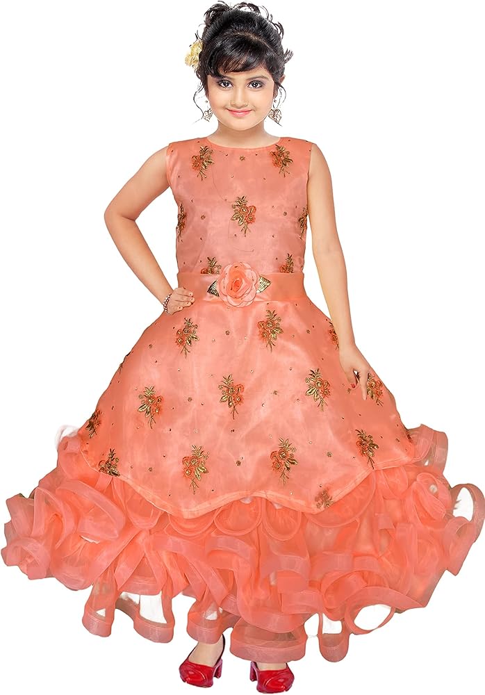 Girl's Dress Made of net and Satin, Baby Frocks Classic Round Neck Design Sleeve Less Girls Dress