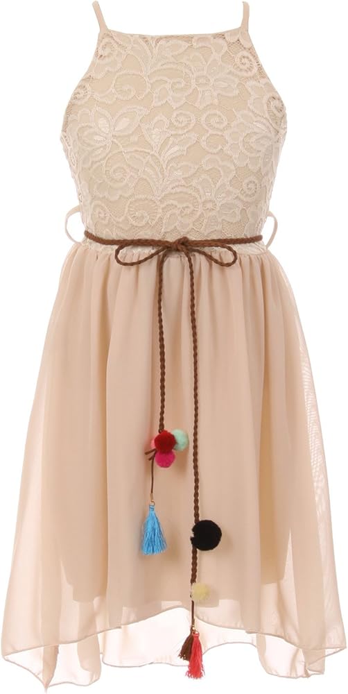 BNY Corner Thin Strap Lace Top Chiffon Bottom Flower Girl Dress