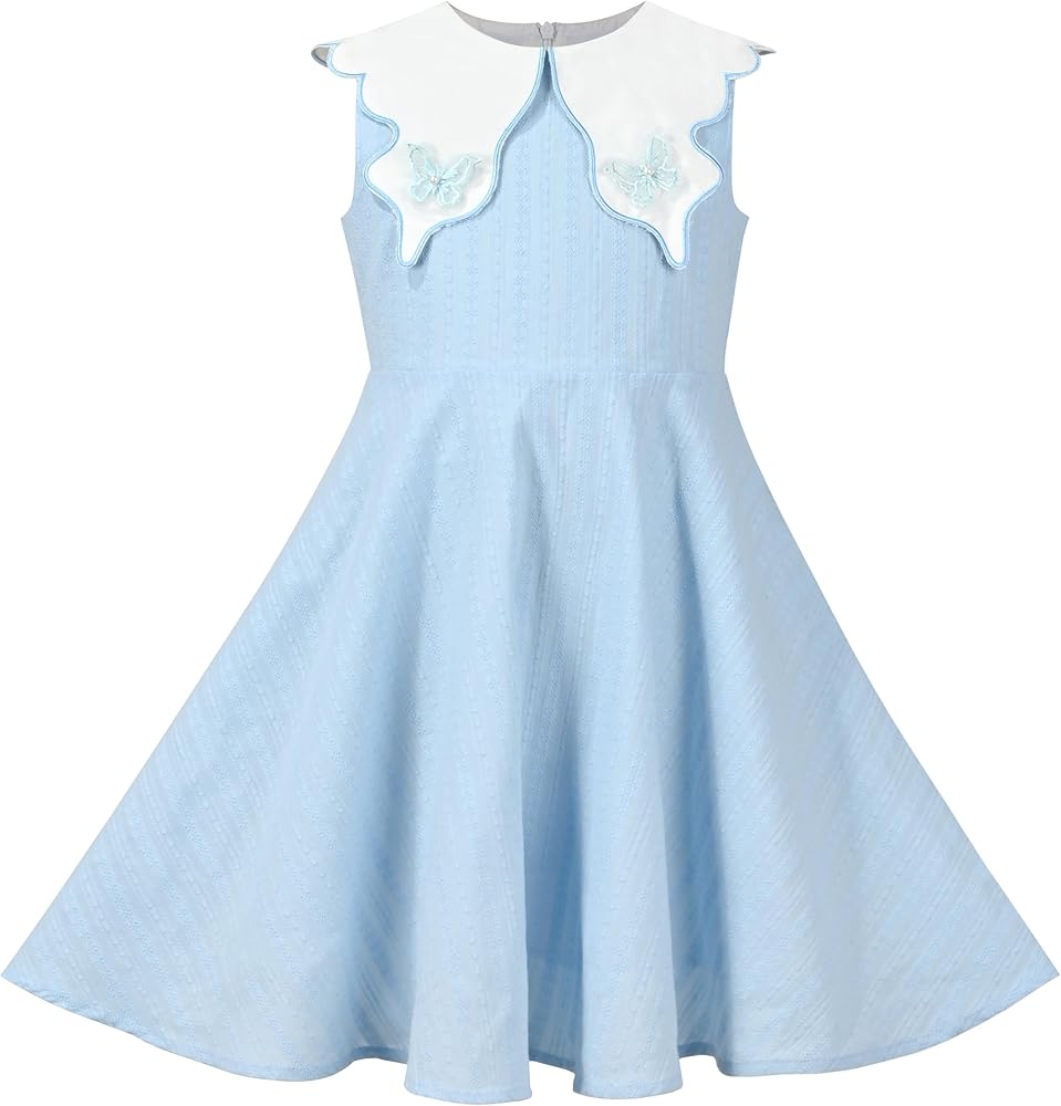 Sunny Fashion Girls Dress School Uniform Letter Print Sleeveless Ruffle Dress