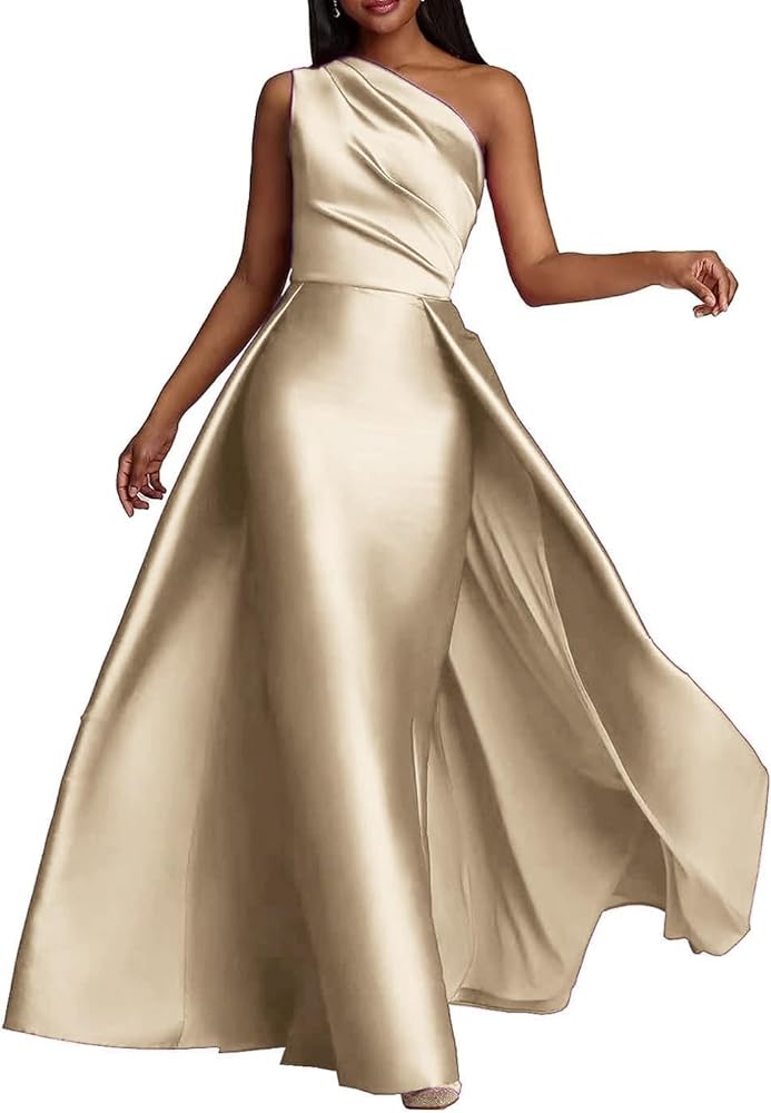 One Shoulder Prom Dress for Women 2024 Sleeveless Ruched Floor Length Evening Party Dress