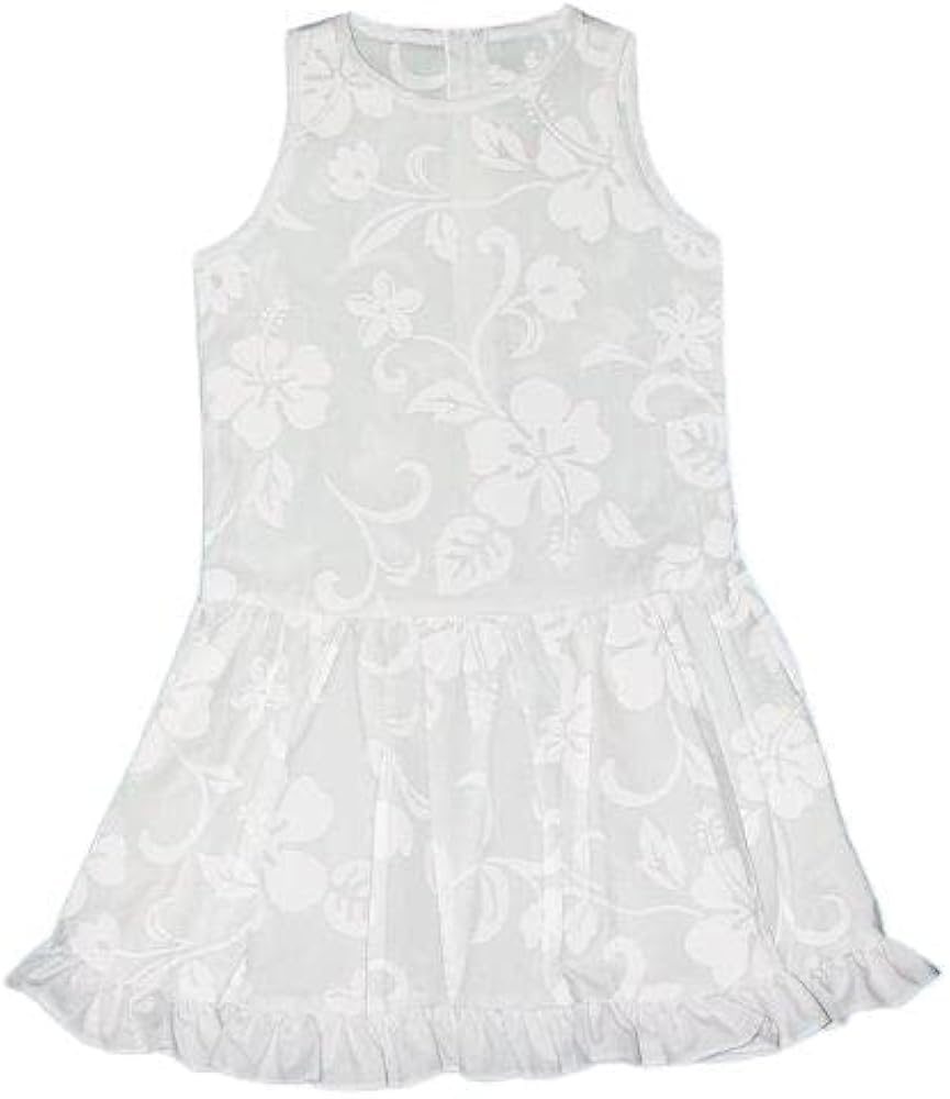 RJC Girls Classic Hibiscus Drop Waist Wedding White Short Tank Dress