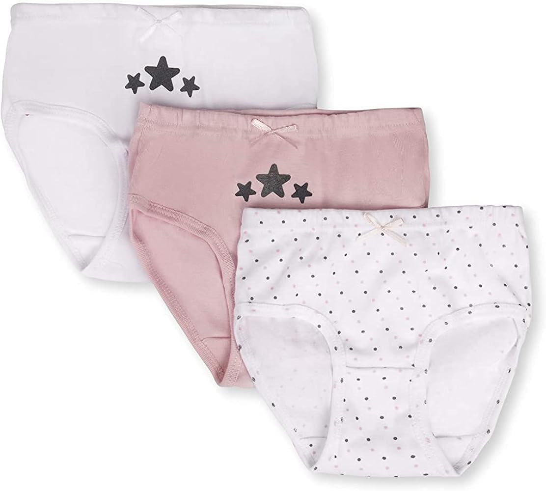 Brix Girls’ Cotton Brief Underwear - 3 pack White Pink Panties Multipack.