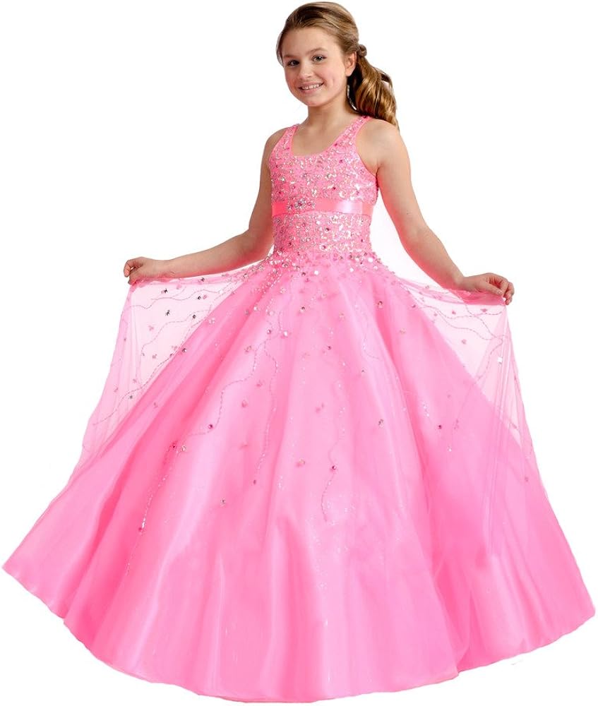 Wenli Girls' Rhinstones Beaded Shiny Pageant Dresses