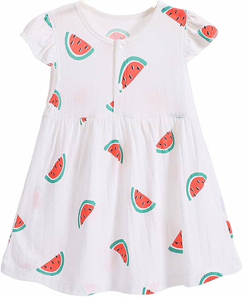 Sinifer Toddler Children's Summer Thin Style Cute Cartoon Watermelon Print Breathable Dress for Girls 3 Months to 5 Years