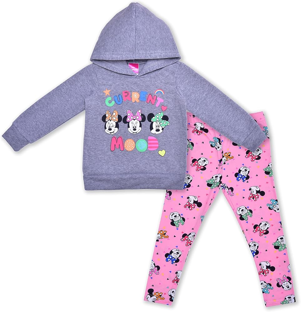 Disney Minnie Mouse Girls’ Hoodie and Leggings Set for Infant, Toddler and Little Kids – Pink/Grey or Pink or Red/Grey